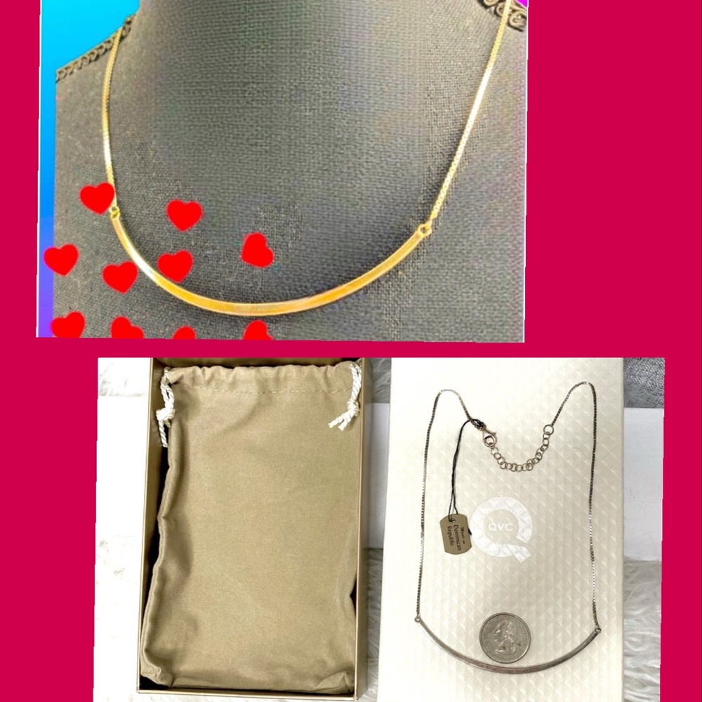 NEW Curved Burnished Bar Necklace, 925 Sterling Silver, By QVC’s Silver Style - Picture 2 of 9